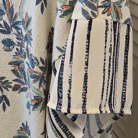 Peasant Short Sleeve Floral Crochet Striped Top COTTAGECORE XL Blue Lightweight - Picture 3 of 5